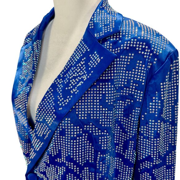 NWT AKIRA Royal Blue Embellished Satin Double Breasted Blazer, Rhinestone - Picture 1 of 9